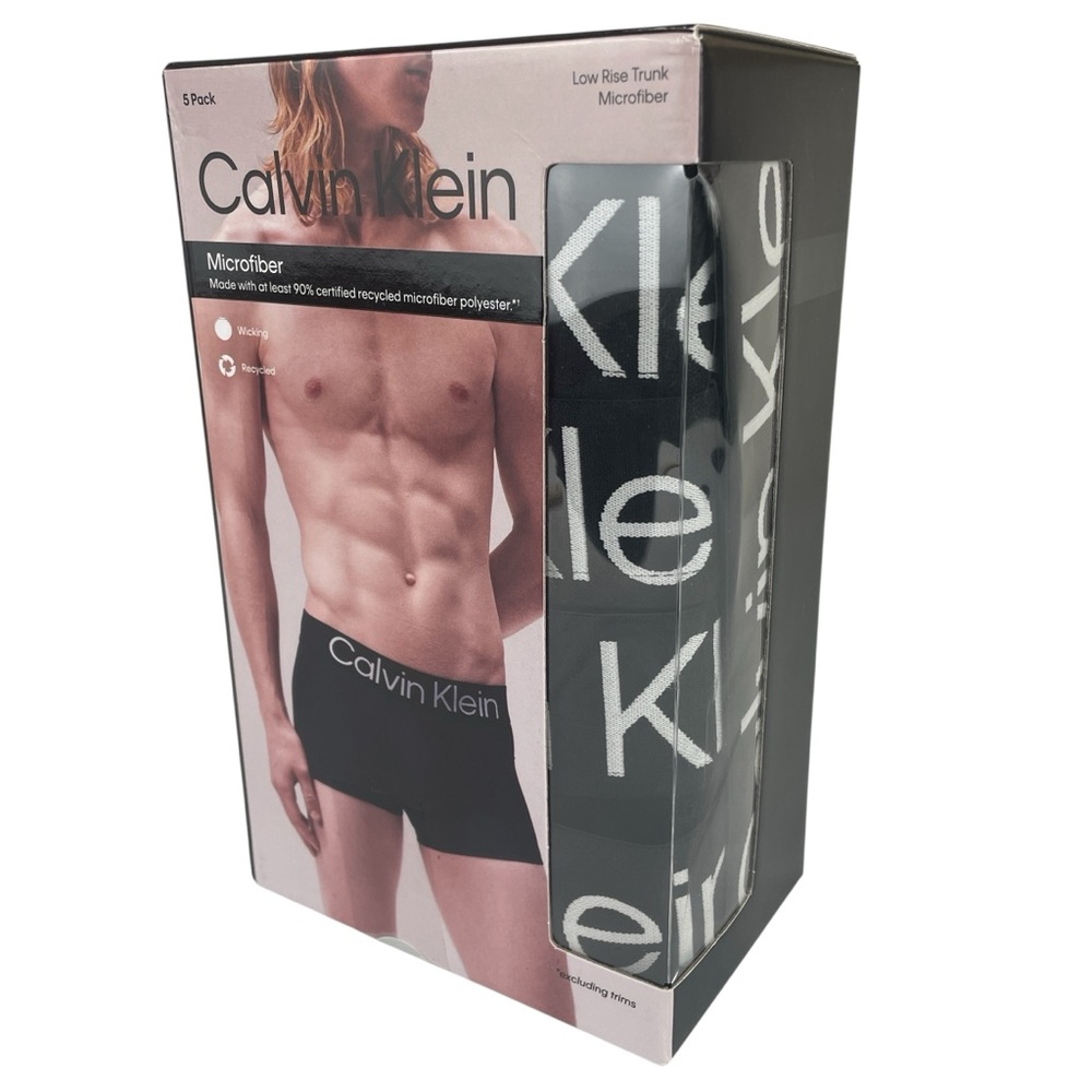 Calvin Klein Mens 5 Pack Microfiber Low Rise Trunk Boxer Briefs Black Size Large